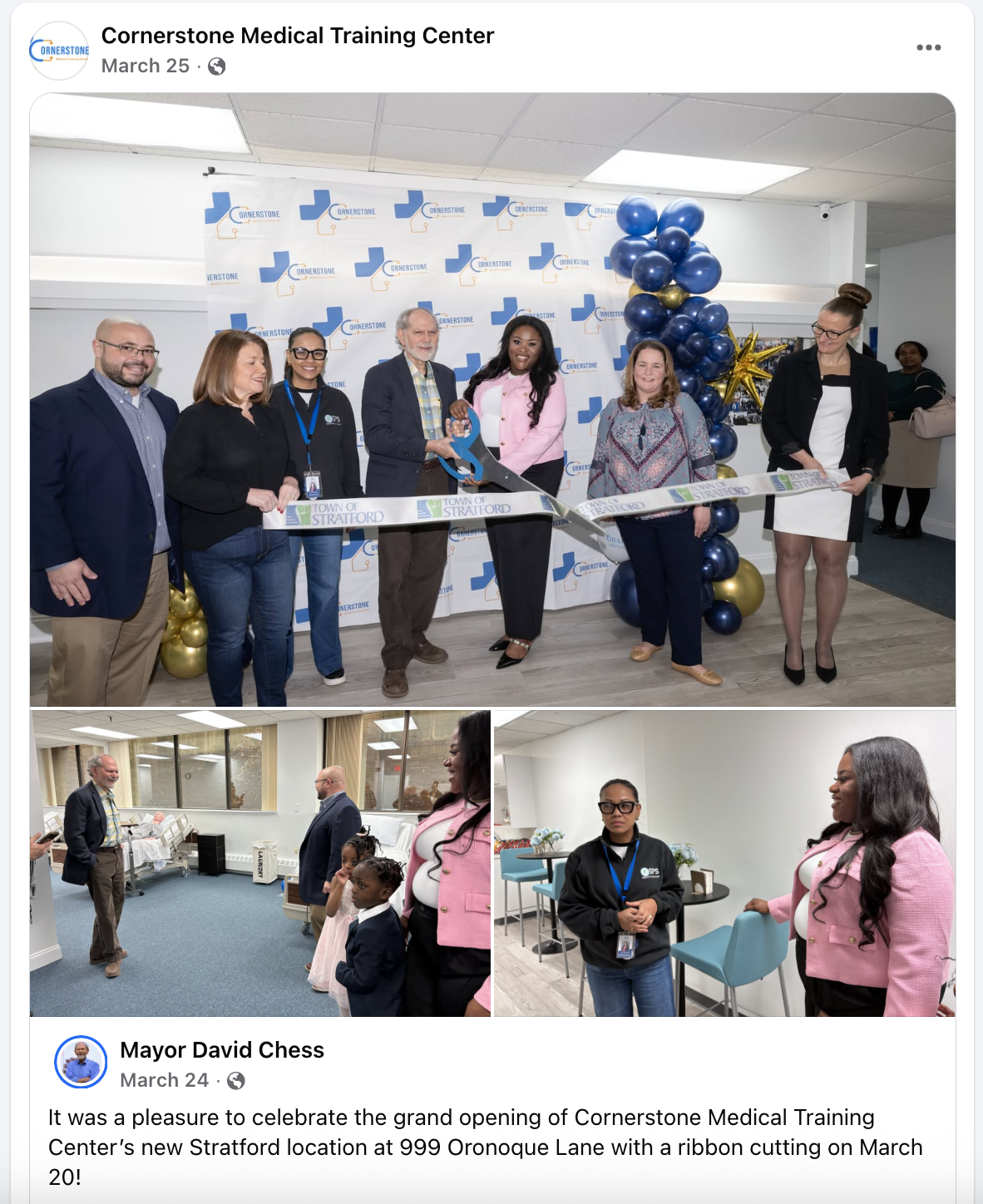 The Cornerstone Medical Training Center team cutting the ribbon at their new Stratford location.
